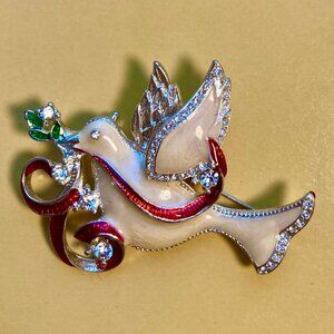 Christmas Dove enamel brooch